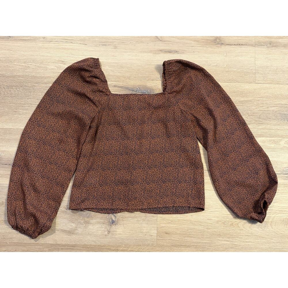 Lush Women’s XS Brown Puff Sleeve Blouse Square Neck Long Sleeve Top - Picture 2 of 3